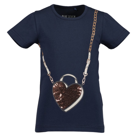 Blusa Blue Seven manga corta bolsita de corazon azul marino niña