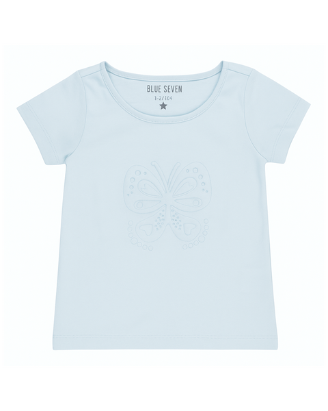 Blusa Blue Seven manga corta diseño de mariposa color celeste para niña