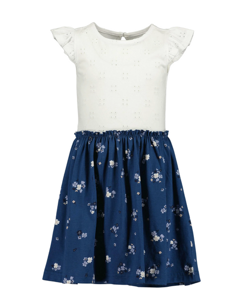 Vestido Blue Seven sin mangas y vuelitos en los hombros diseño de flores en la falda multicolor para niña