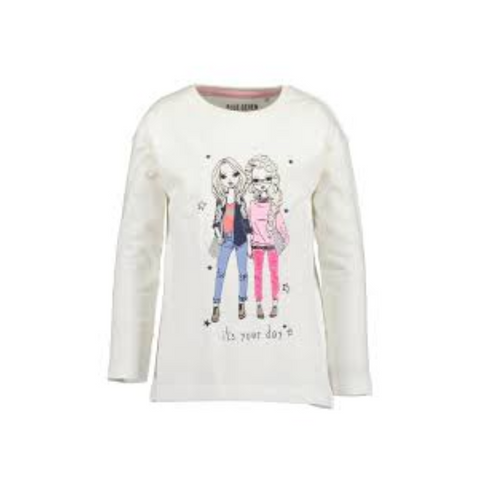 Blusa Blue Seven manga larga estamapada al frente blanca niña