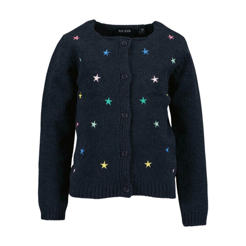 Cardigan Blue seven azul, botones al frente y bordado diseño de estrellas para niña