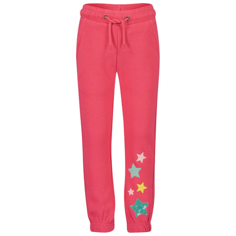 Pantalón Blue Seven de knit con cintura elastica y cinta rosado diseño en pierna de estrellas para niña.