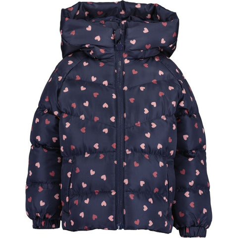 Chumpa Blue Seven acolchonada con zipper y capucha diseño de corazones color azul para niña