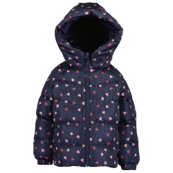 Chumpa Blue Seven acolchonada con zipper y capucha diseño de corazones color azul para niña