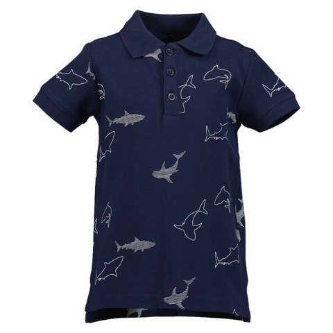 Camisa Blue seven tipo polo manga corta estampado tiburon azul marino niño