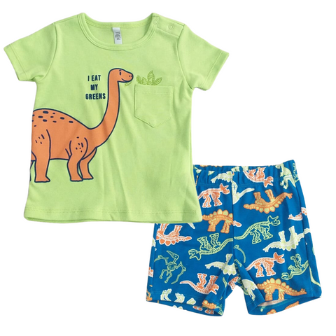 Pijama People pantaloneta y t-shirt manga corta dinosaurios celeste niño