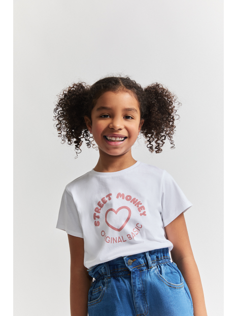 Blusa Street Monkey manga corta con diseño color blanco para niña