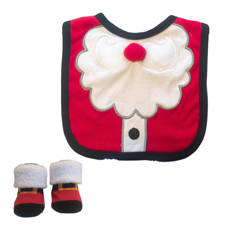 Set de babero y calceines Cutie Pie Baby Santa niño rojo