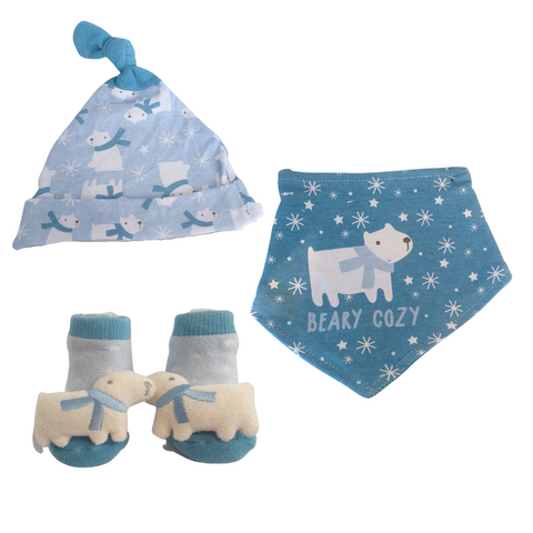 Conjunto Baby Gear gorra babero bandana y calcetines