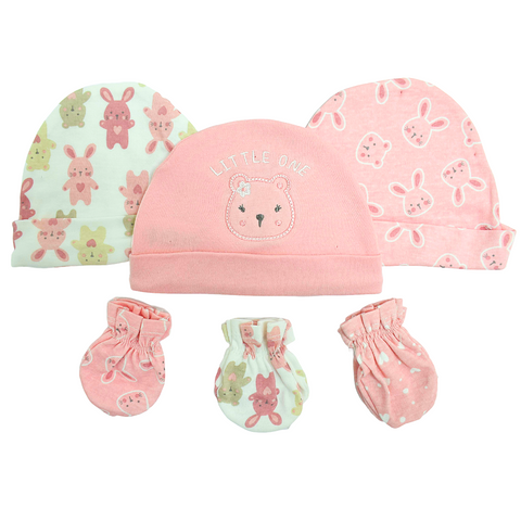 Set de Regalo 3 gorras y 3 guantes diseño de oso coral para niña