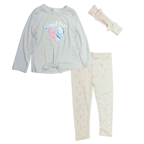 Nannette Conjunto blusa manga larga leggins y accesorio cabello corazon rosado niña