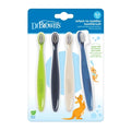 Set de 4 cepillos de dientes Dr. Brown's para bebés de 0-3 años en empaque, con colores verde, azul