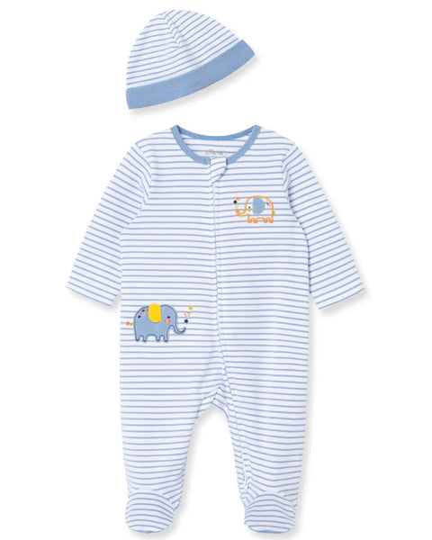 Pijama con pies Little Me estampado elefante con gorra niño