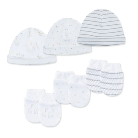 Set de 3 gorras y 3 pares de guantes Little Me liso y estampado gris niño