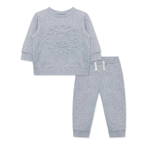 Conjunto Little Me 2 piezas sudadera y pantalón color gris diseño de león para niño