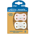 Empaque de 2 chupetes Dr. Brown's Advantage de silicona en rosado y menta para bebés de 0-6 meses.