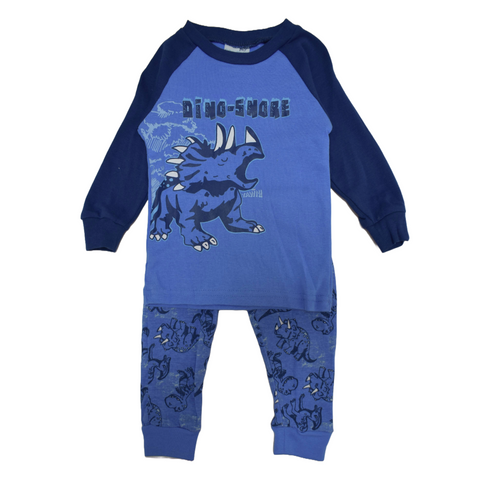 Conjunto de pijama 2 piezas: blusa manga larga y pantalón diseño de dinosaurio azul para niño