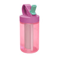 Pachón deportivo Dr. Brown's rosado vista angular con tapa fucsia, boquilla verde y barra