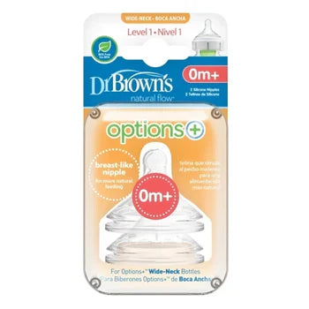 Dr. Brown's - Mamón de Silicón Nivel 1 (0-3M) para Options+ Cuello-Ancho, 2-Pack