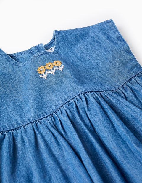Vestido sin manga Zippy línea A con pliegues y diseño de flores