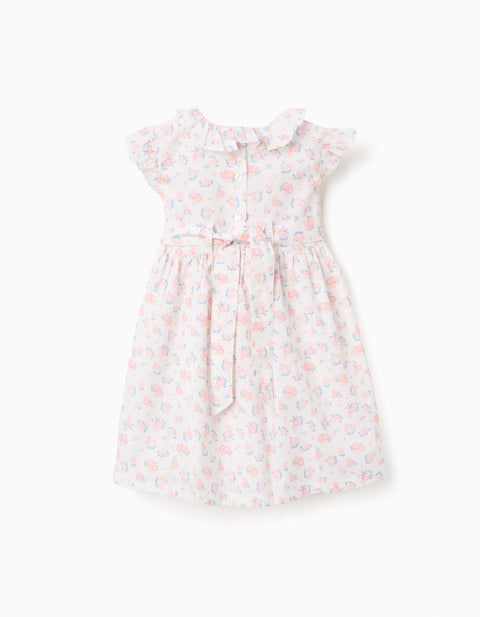 Vestido blanco Zippy floral con cuello y mangas de vuelitos