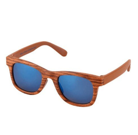 Anteojos de sol Carters para niño con diseño de madera y lentes azules reflectantes.