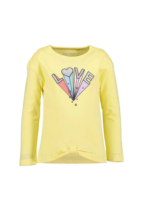 Blusa Blue Seven amarilla manga larga con diseño Love y nudo al frente para niña. - Kinder Guatemala - 