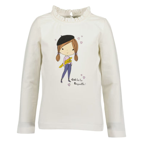Blusa Blue Seven Blanca manga larga con vuelitos en cuello y diseño al frente para niña. - Kinder Guatemala - 