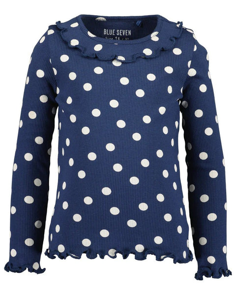 Blusa Blue Seven estampado de puntos manga larga con vuelitos en cuello para niña. - Kinder Guatemala - 