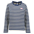 Blusa Blue Seven rayada manga larga con vuelitos en cuello y diseño al frente para niña. - Kinder Guatemala - 