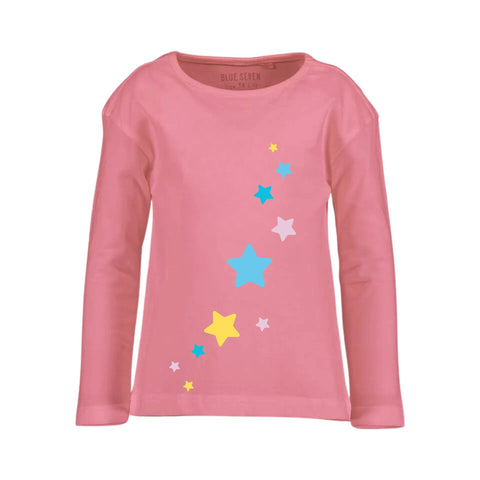 Blusa Blue Seven rosada manga larga con diseño de estrellas multicolor para niña. - Kinder Guatemala - 