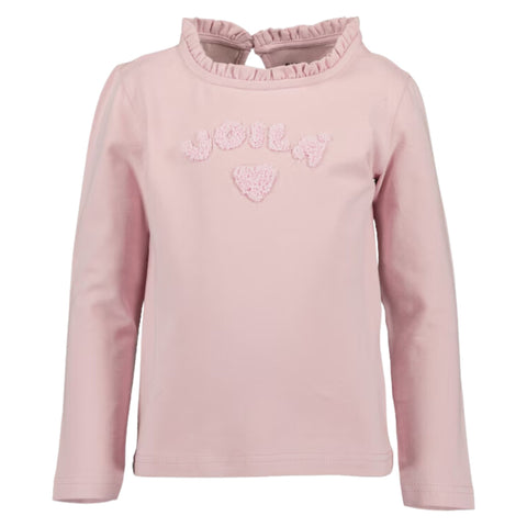 Blusa Blue Seven rosada manga larga con vuelitos en cuello y diseño al frente para niña. - Kinder Guatemala - 