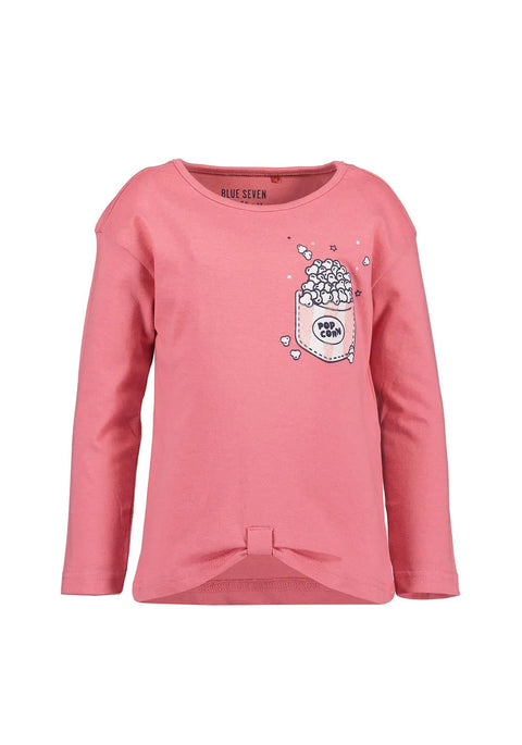 Blusa Blue Seven rosado manga larga con diseño de flores y nudo al frente para niña. - Kinder Guatemala - 