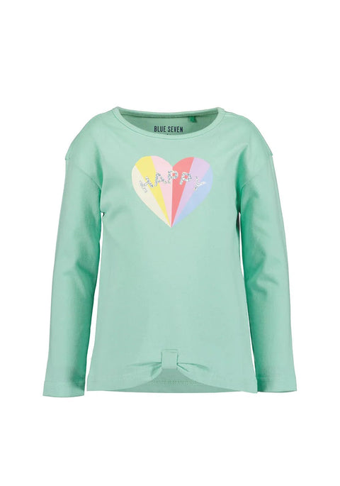 Blusa Blue Seven verde manga larga con diseño corazón y nudo al frente para niña. - Kinder Guatemala - 