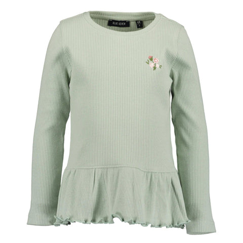 Blusa Blue Seven verde manga larga con vuelitos en la cintura para niña. - Kinder Guatemala - 
