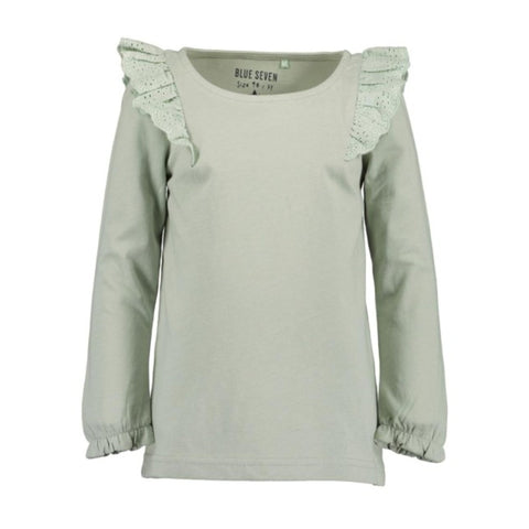 Blusa Blue Seven verde manga larga con vuelitos en los hombros para niña. - Kinder Guatemala - 