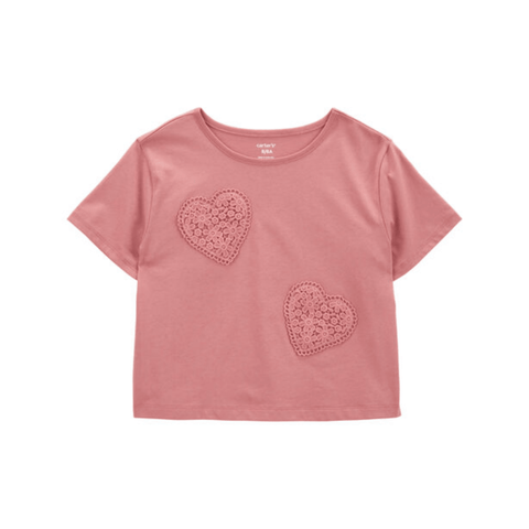 Blusa Carters Playwear manga corta con aplicacion Boxy - Fit de corazon rosada niña - Kinder Guatemala - 