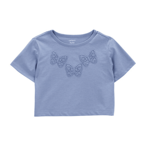 Blusa Carters Playwear manga corta con aplicacion Boxy - Fit de mariposas azul niña - Kinder Guatemala - 