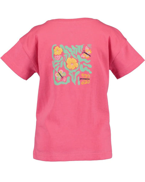 Blusa manga corta algodón orgánico Blue Seven Flowers rosa - Kinder Guatemala -