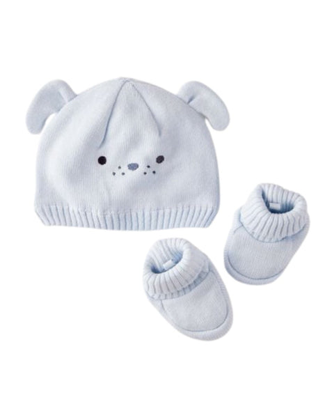 Caja de regalo Carters: gorrito y guantes diseño de perrito color celeste para niño - Kinder Guatemala - Regalos