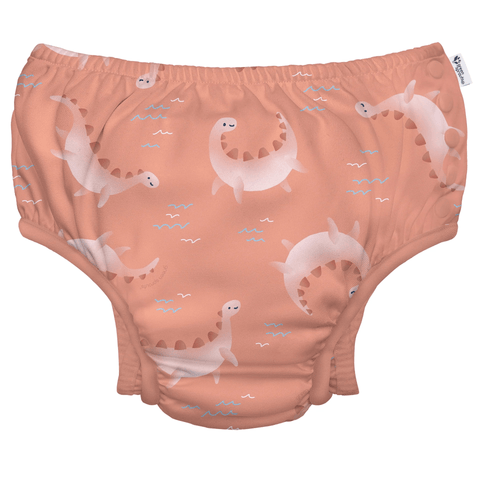 Calzoneta con pañal Eco Snap Green Sprout con diseño de dinosaurios color coral unisex - Kinder Guatemala - Traje de baño