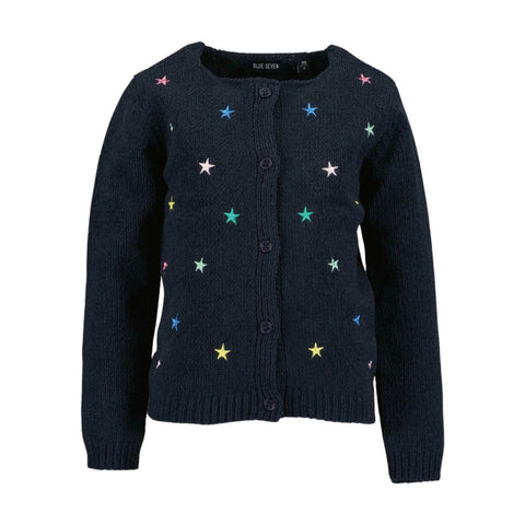 Cardigan Blue seven azul, botones al frente y bordado diseño de estrellas para niña - Kinder Guatemala - 