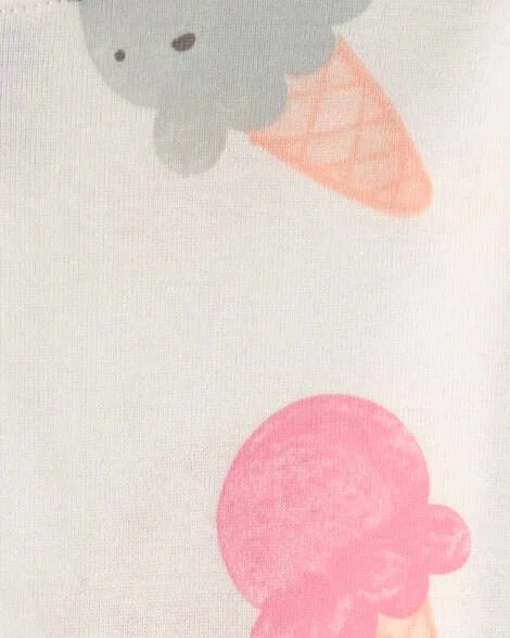 Pijama de algodón Carter's blanca para niña con patrón de helados grises y rosados derretidos.