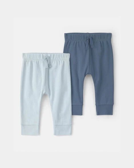 Set de 2 pantalones de buzo Carter's azules con cordón para bebé, vista frontal.