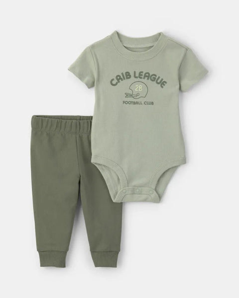 Conjunto para bebé Carter's Crib League de bodysuit y pantalón en color verde salvia.