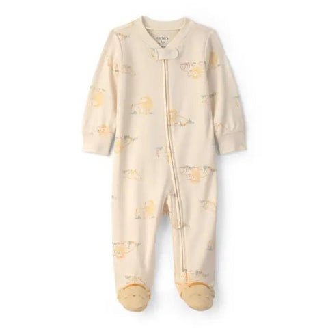 Pijama enteriza Carter's de algodón color crema para bebé con estampado de leones y cierre.