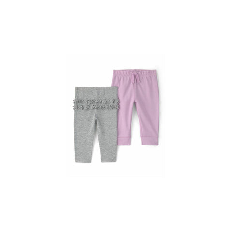 Paquete de 2 pantalones Carter's para bebé niña, morado liso y gris con volantes.