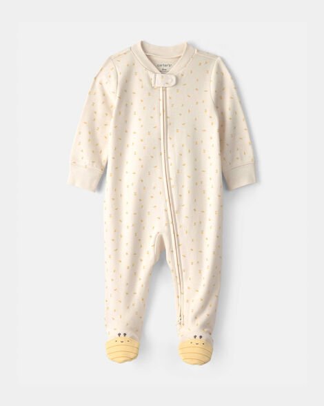 Enterizo pijama Carter's para bebé en color crema con diseño de puntos y pies de abeja amarillos