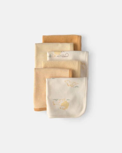 Set de 6 toallitas de algodón Carter's para bebé, colores beige y amarillo con león.
