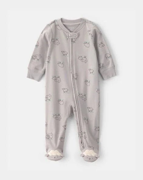 Mameluco de bebé Carter's gris con estampado de ovejas y pies con diseño de borrego